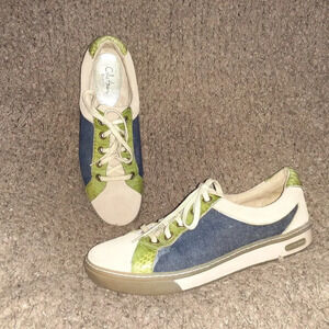 COLE HAAN-G Series-Air Margo-Beige Suede-Denim/Green Print-Sz 8.5-Excellent